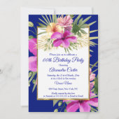 熱帯ブルーパープルピンクハイビスカスフローラパーティー 招待状 (正面)