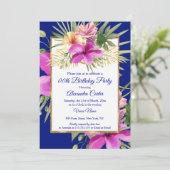 熱帯ブルーパープルピンクハイビスカスフローラパーティー 招待状 (スタンド正面)