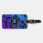 熱帯ブルーパープルリーフモノグラムモダン ラゲッジタグ (正面横)