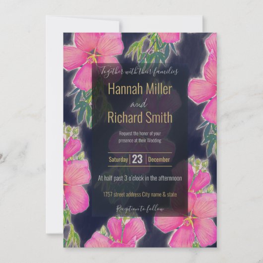 熱帯ブルーピンクのハイビスカスフラワー絵画ズ (正面)