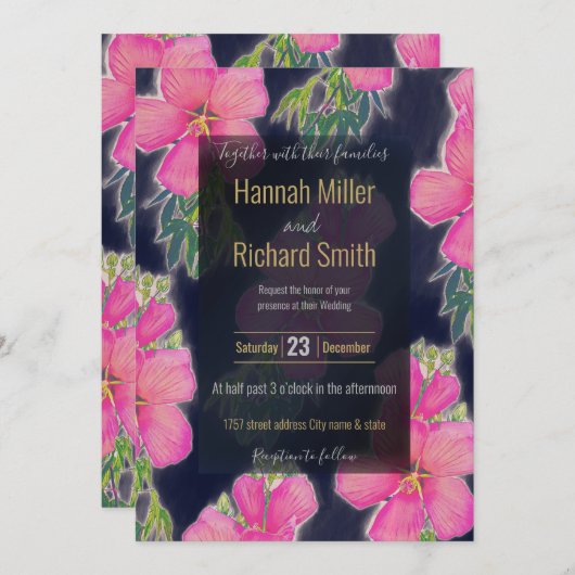 熱帯ブルーピンクのハイビスカスフラワー絵画ズ (正面/裏面)