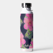 熱帯ブルーピンクのハイビスカスフラワー絵画ズ ウォーターボトル (左面)