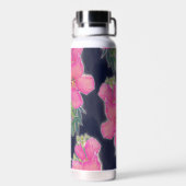 熱帯ブルーピンクのハイビスカスフラワー絵画ズ ウォーターボトル (背面)