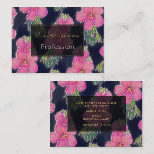熱帯ブルーピンクのハイビスカスフラワー絵画ズ 名刺 (正面/裏面)