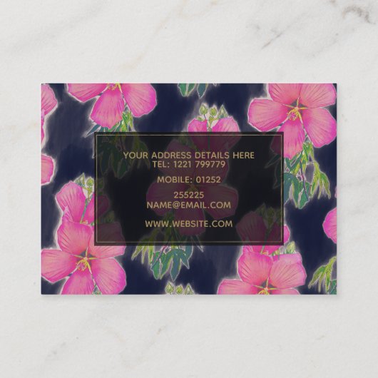 熱帯ブルーピンクのハイビスカスフラワー絵画ズ 名刺 (裏面)