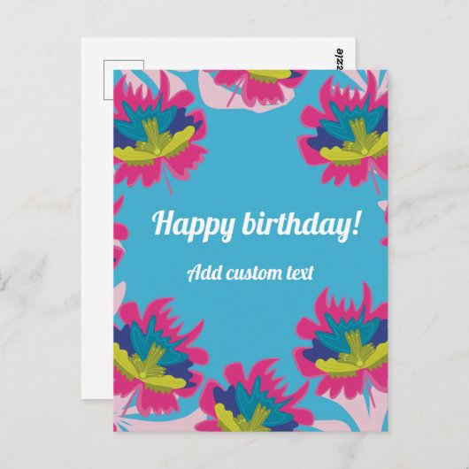 熱帯ブルーフローラカラフル誕生日カスタム用 ポストカード (正面/裏面)