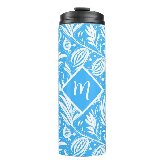 熱帯ブルーフローラルパターンダイヤモンドモノグラム タンブラー (正面)