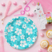 熱帯ブルーホワイトハイビスカスフラワーパターン ペーパープレート (パーティー)