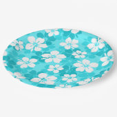 熱帯ブルーホワイトハイビスカスフラワーパターン ペーパープレート (アングル)