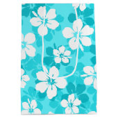 熱帯ブルーホワイトハイビスカスフラワーパターン ミディアムペーパーバッグ (裏面)