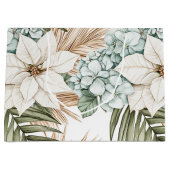 熱帯ブルーホワイトフラワーズブライダルシャワー ラージペーパーバッグ (正面)