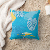 熱帯ブルーモンステラ葉パターン クッション (ブランケット)