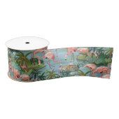 熱帯ブルーラグーンのリボンにピンクのフラミンゴ サテンリボン (リール)