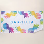 熱帯ブルーレインボーパイナップルパーソナライズされた ビーチタオル (正面)