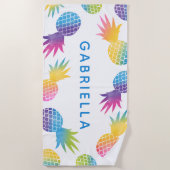 熱帯ブルーレインボーパイナップルパーソナライズされた ビーチタオル (正面)