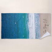 熱帯ブルー海ビーチ波パーソナライズされた ビーチタオル (正面)