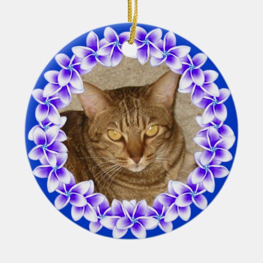 熱帯プルメリアのレイの写真のオーナメント セラミックオーナメント (正面)