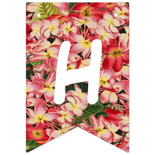 熱帯プルメリアの花の花柄のハッピーバースデー バンティングフラッグ (第2の旗)