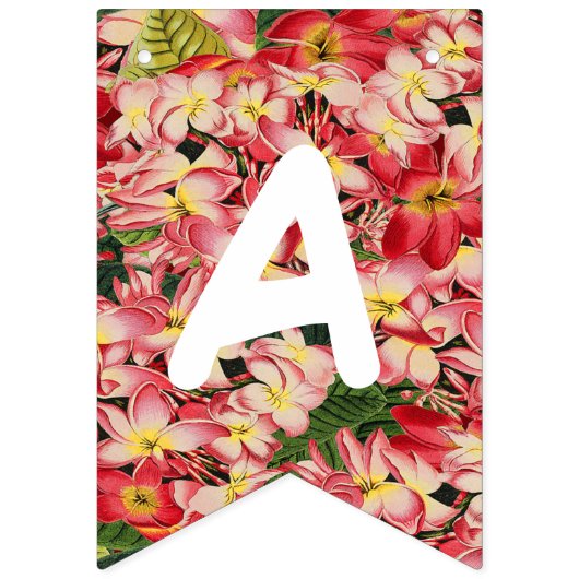 熱帯プルメリアの花の花柄のハッピーバースデー バンティングフラッグ (第3の旗)