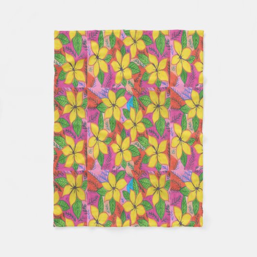 熱帯プルメリアの花 フリースブランケット (正面)