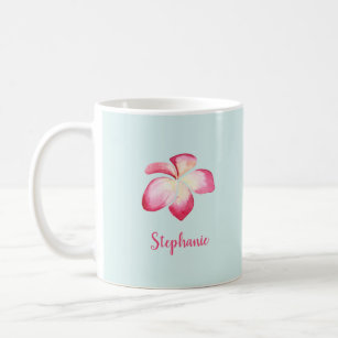 熱帯プルメリアピンクの水色 コーヒーマグカップ