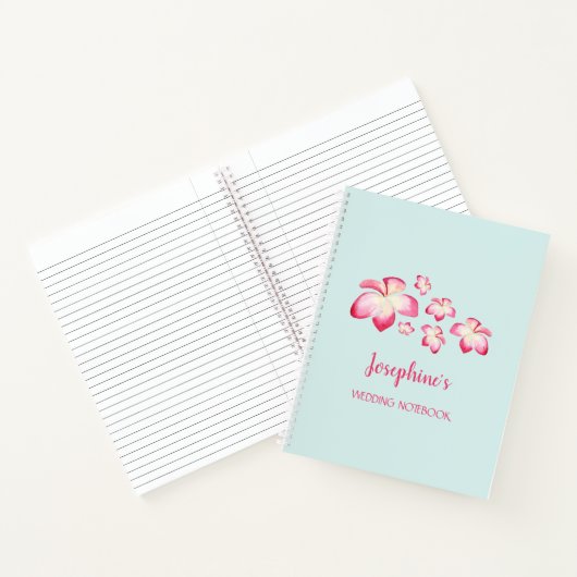 熱帯プルメリアピンクウォーター結婚カラー ノートブック (内部)