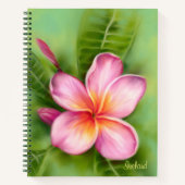 熱帯プルメリアフラワーピンクパーソナライズされたオレンジ ノートブック (正面)