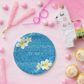 熱帯プルメリアフラワーブルーサマーパーティー ペーパープレート (パーティー)