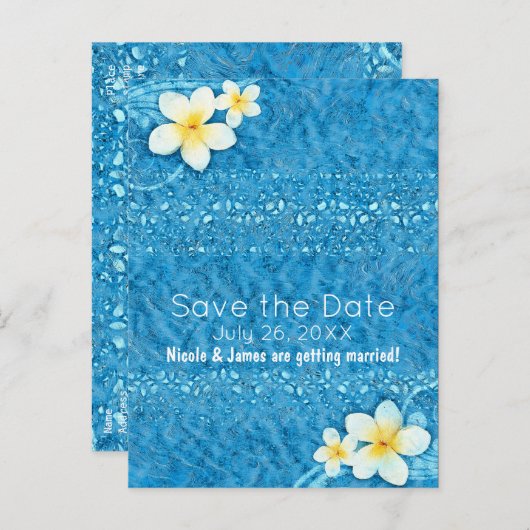 熱帯プルメリアフラワーブルー夏デートを保存 案内ポストカード (正面/裏面)