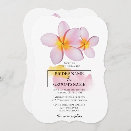 熱帯プルメリアフランギパニ結婚式招待状 招待状 (正面/裏面)