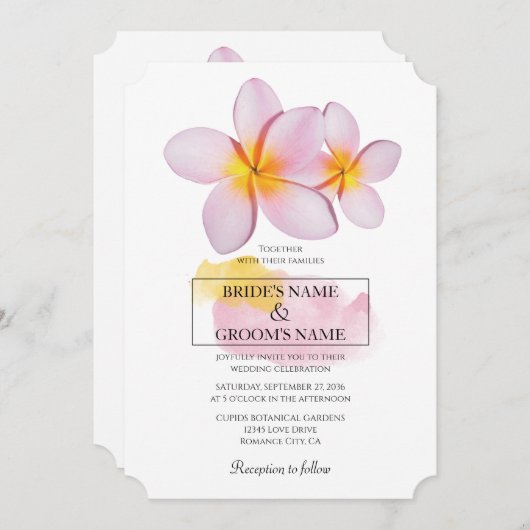 熱帯プルメリアフランギパニ結婚式招待状 招待状 (正面/裏面)