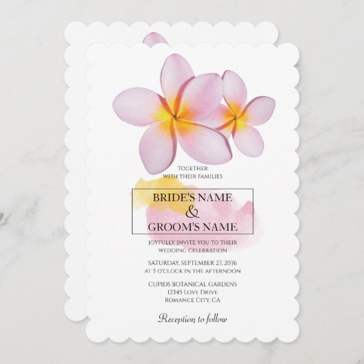 熱帯プルメリアフランギパニ結婚式招待状 招待状 (正面/裏面)