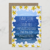 熱帯プルメリアフローラフレームシービュ結婚ー 招待状 (正面/裏面)