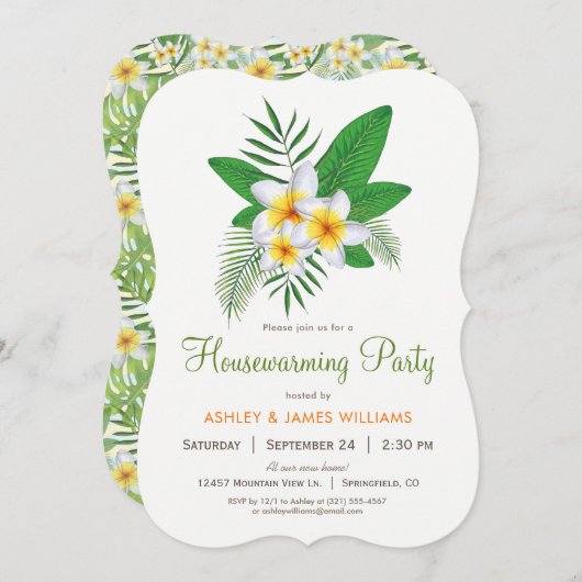 熱帯プルメリア引っ越し祝いパーティーパーティの招待状 招待状 (正面/裏面)
