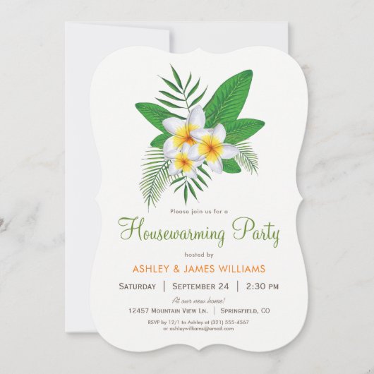 熱帯プルメリア引っ越し祝いパーティーパーティの招待状 招待状 (正面)