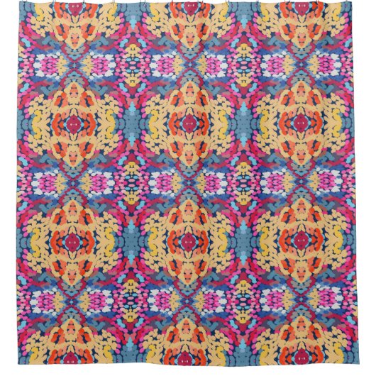 熱帯プルメリア斑点のある花タイル模様 シャワーカーテン (正面)