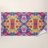 熱帯プルメリア斑点のある花タイル模様 ビーチタオル (正面)