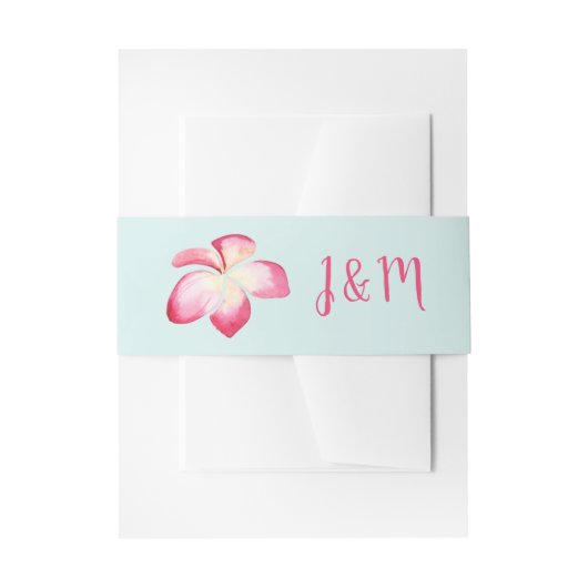熱帯プルメリア水結婚色 招待状ベリーバンド (正面例)