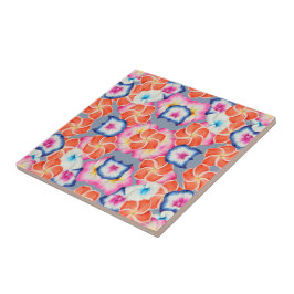 熱帯プルメリア花Xパターン タイル