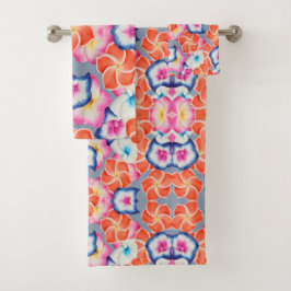 熱帯プルメリア花Xパターン バスタオルセット