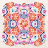 熱帯プルメリア花Xパターン ペーパーコースター (正面)