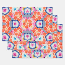 熱帯プルメリア花Xパターン ラッピングペーパーシート