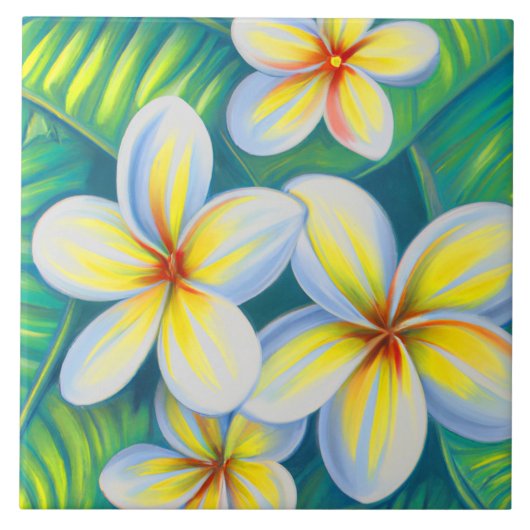 熱帯プルメリア芸術 タイル (正面)