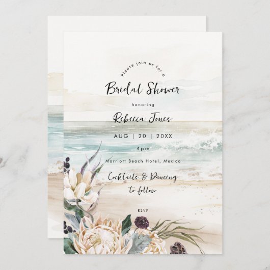 熱帯プロテアビーチのブライダルシャワー招待 招待状 (正面/裏面)