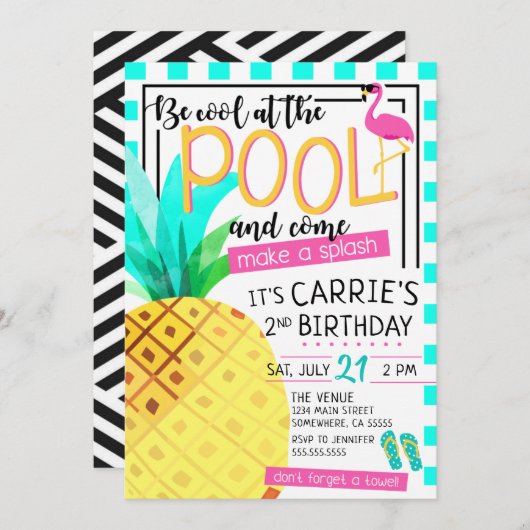 熱帯プールのパーティの招待状 招待状 (正面/裏面)