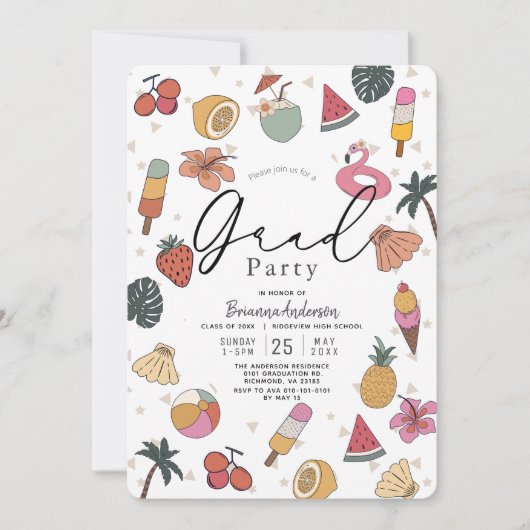 熱帯プール夏のアイテム卒業 招待状 (正面)