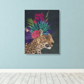 熱帯ヘッドピースを持つヒョウ キャンバスプリント (インサイチュ (ウッドフロア))