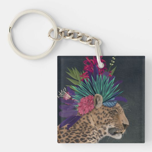 熱帯ヘッドピースを持つヒョウ キーホルダー (正面)