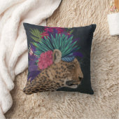 熱帯ヘッドピースを持つヒョウ クッション (ブランケット)