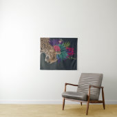 熱帯ヘッドピースを持つヒョウ タペストリー (インサイチュ(横))